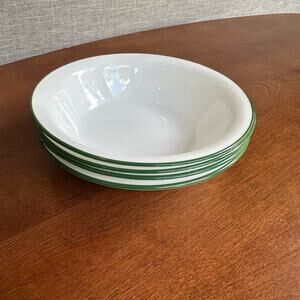 Corelle White Dark Green Rim Soup Cereal Bowls Holly Pattern by Corning Set of 4